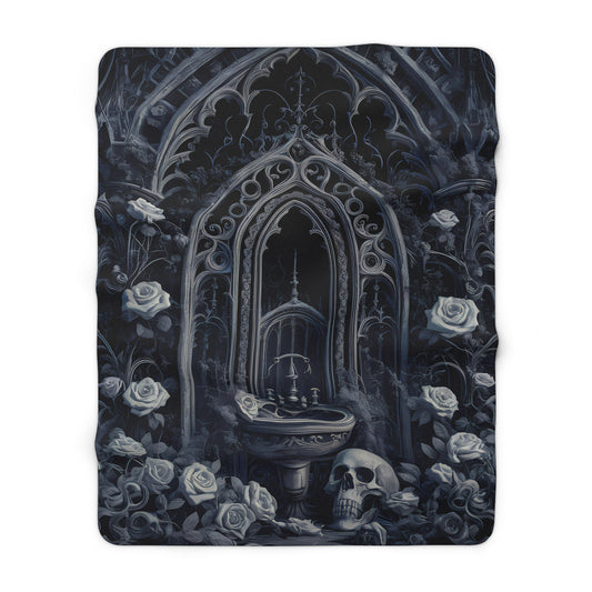 Gothic-Inspired Blanket 60" x 80": Intricate Black and White Blanket with Skulls & Roses