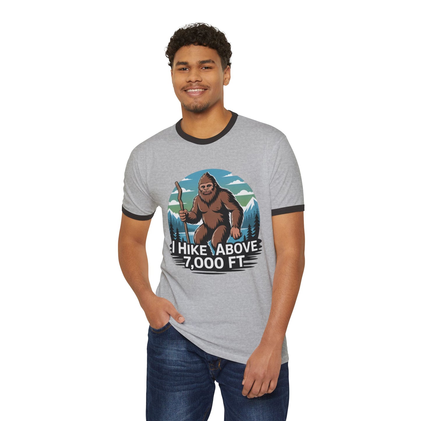 Hiking T-Shirt — 'I Hike Above 7,000 FT' Bigfoot Mountain Hiker Tee