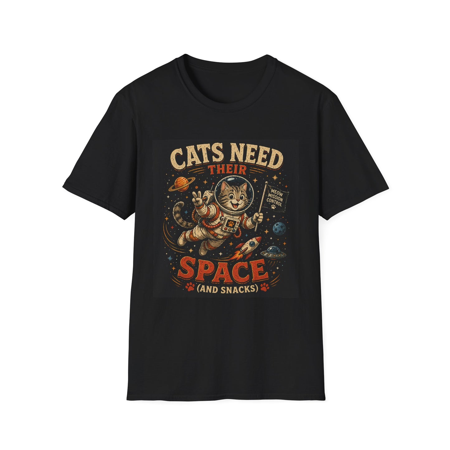 Cats Need Their Space T-Shirt — Cute Astronaut Cat Space & Snacks Tee