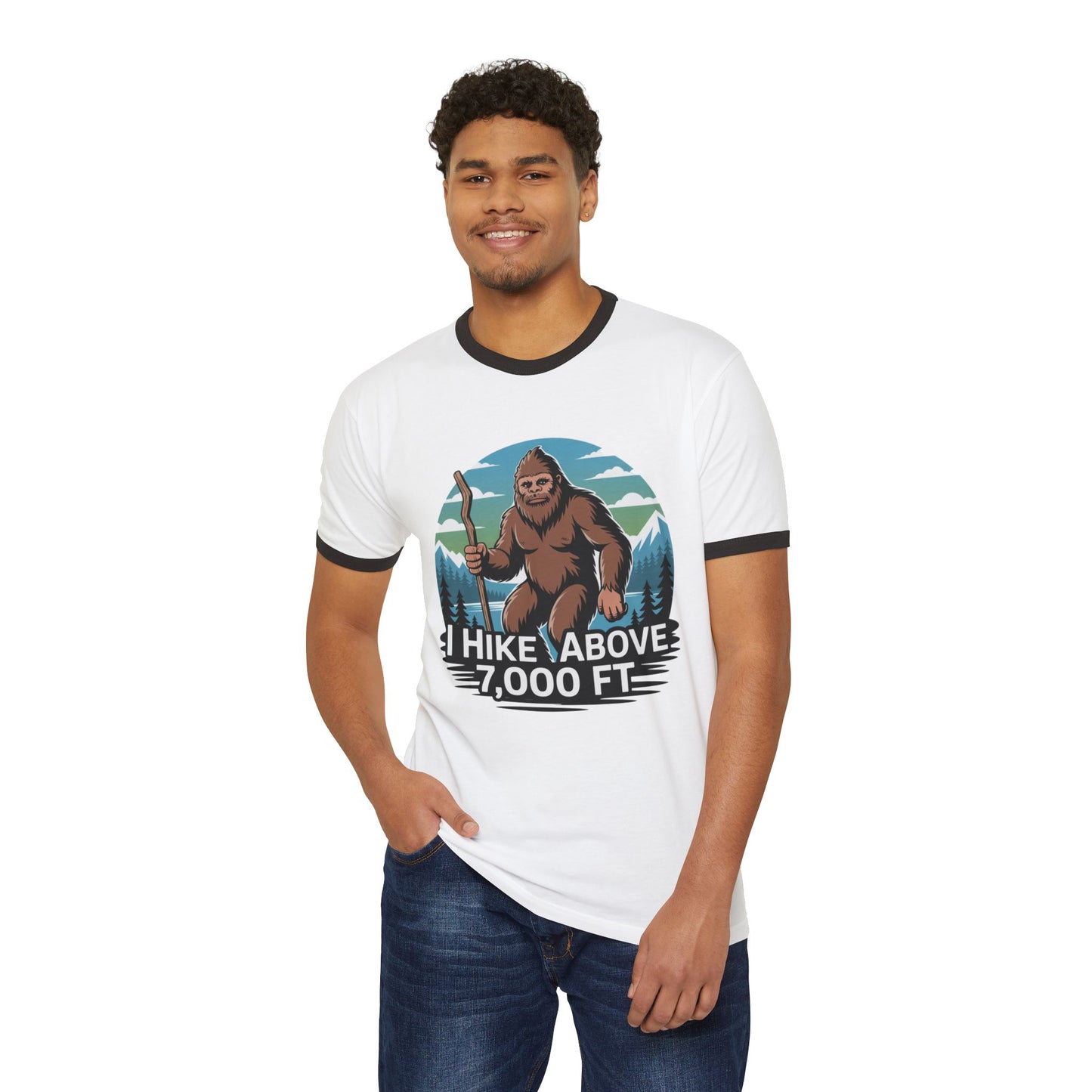 Hiking T-Shirt — 'I Hike Above 7,000 FT' Bigfoot Mountain Hiker Tee