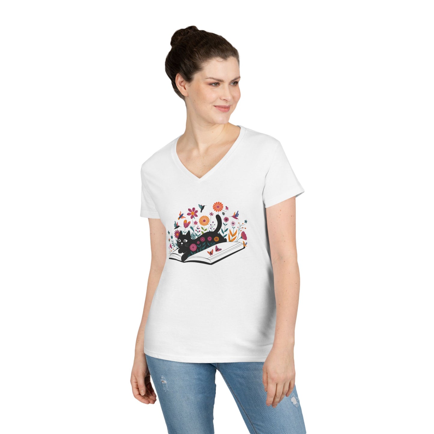Floral Cat Shirt, Cat Lover T-shirt, Cat Book Shirt, Cat Lover Gift, Gift for Her, Cat Mom Shirt Gift, Cute Cat Shirts, Cute Book Cat Tshirt