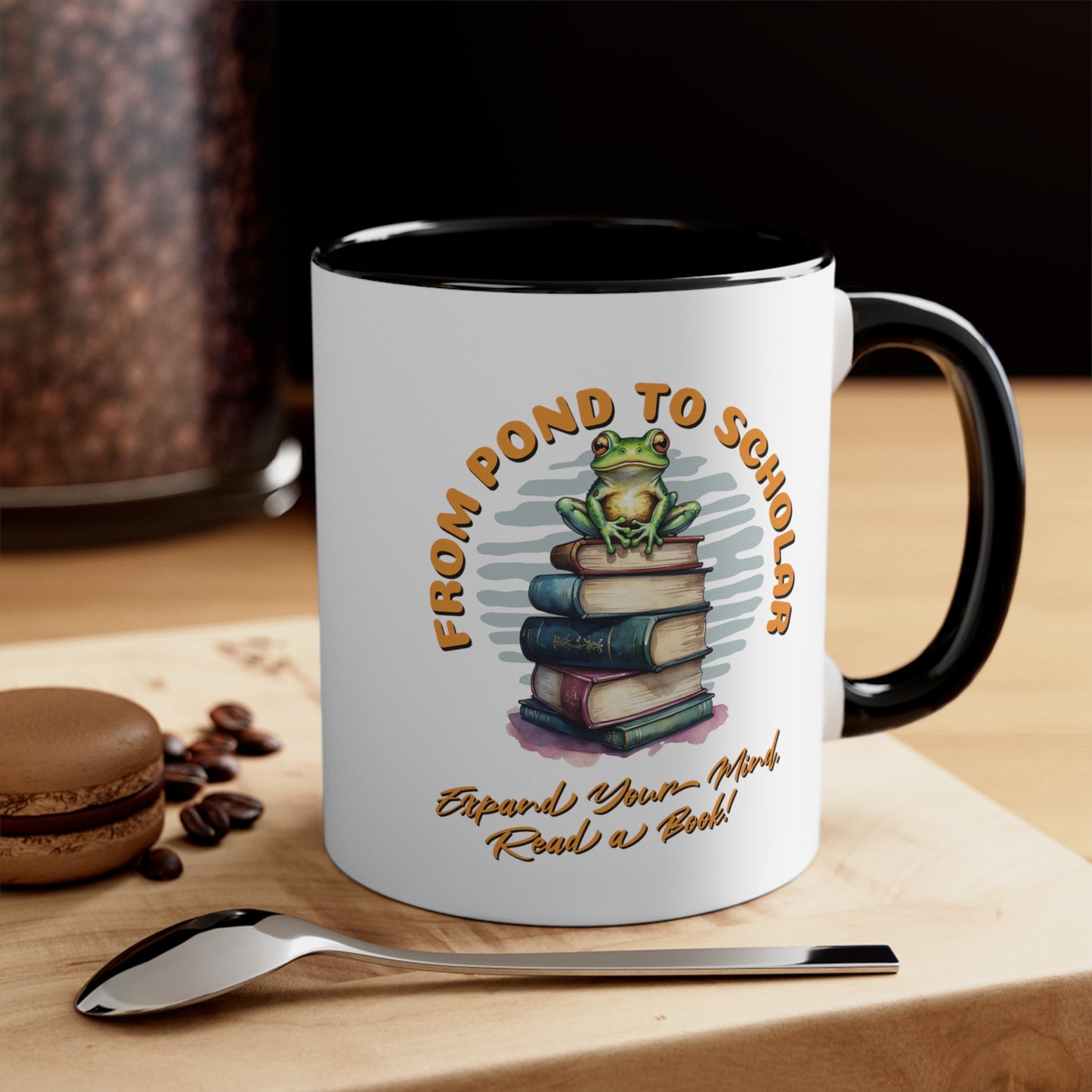 Expand your Mind Read a Book Frog Accent Coffee Mug, 11oz