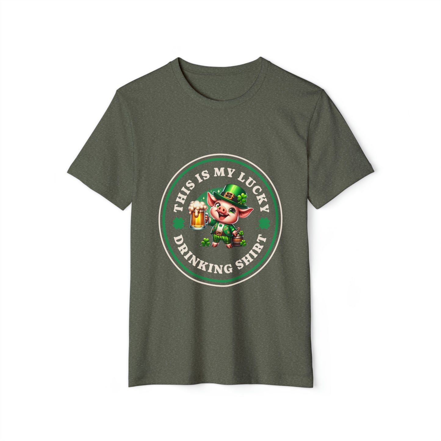 My Lucky Drinking Shirt Pig St Patricks Day Unisex Recycled Organic T-Shirt