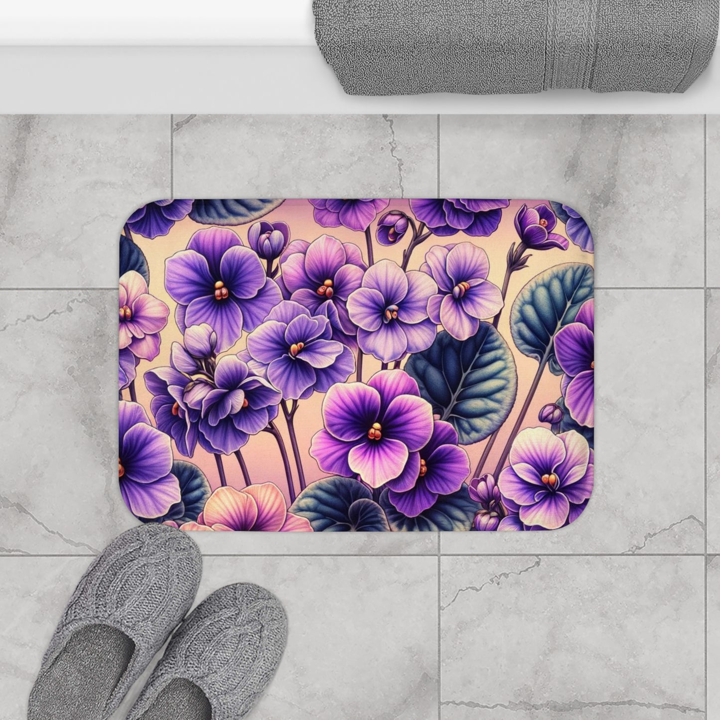 African Violet Blossoms  Bath Mat 17 x 24"