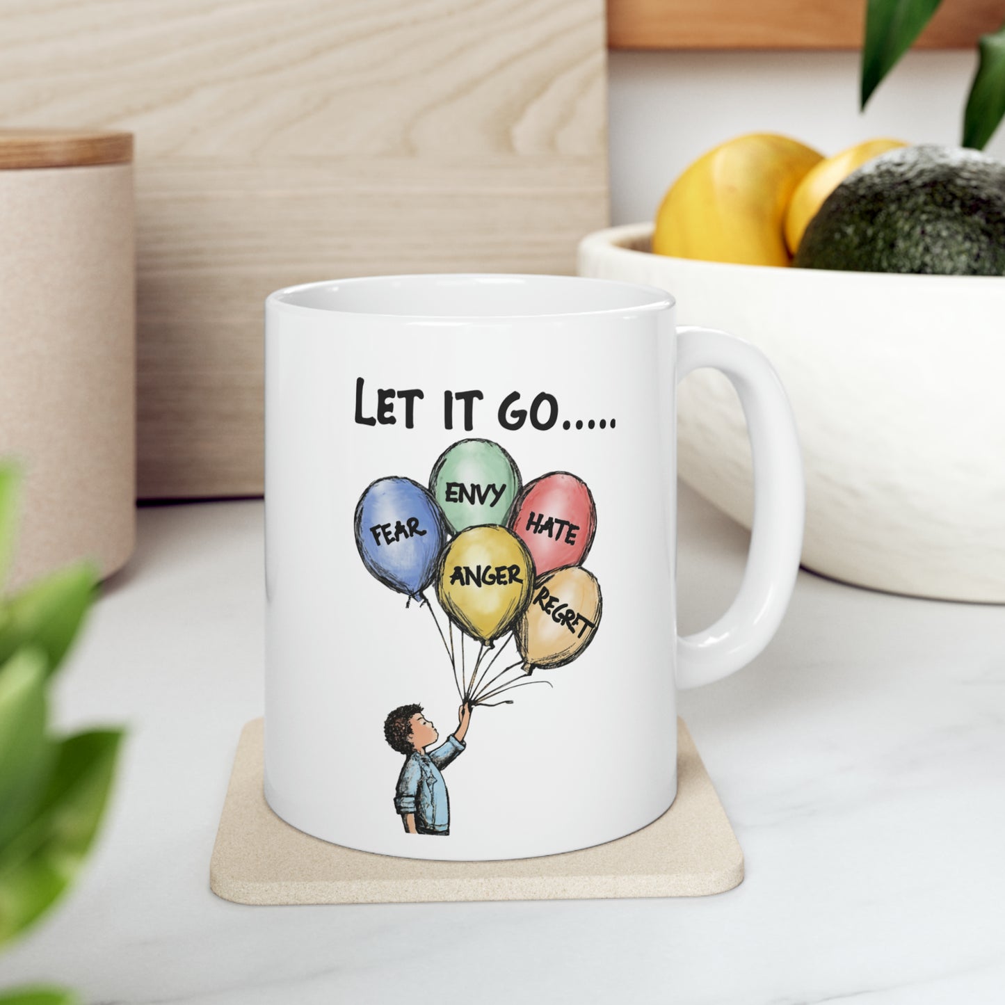 Let it Go & Rise Above Inspirational  Coffee Mug Release Negativity Ceramic Mug, 11oz