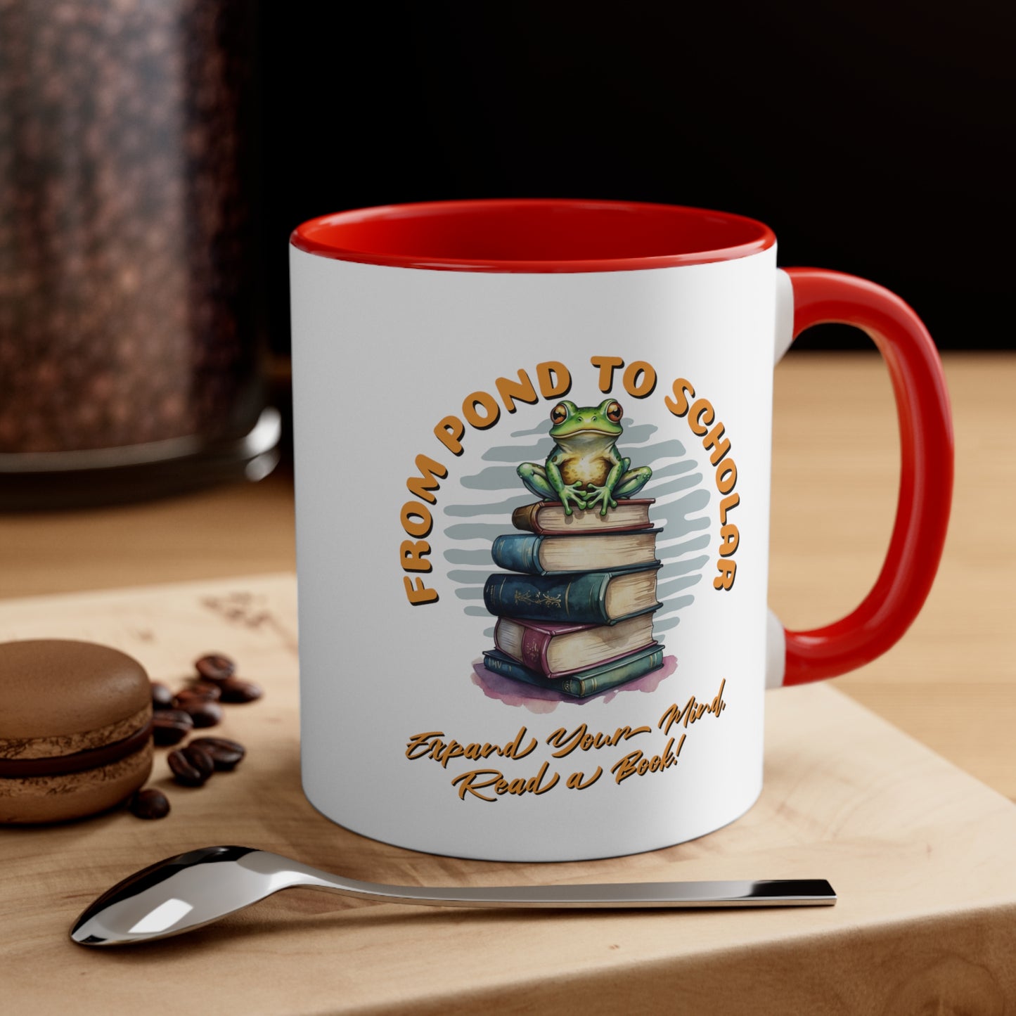 Expand your Mind Read a Book Frog Accent Coffee Mug, 11oz