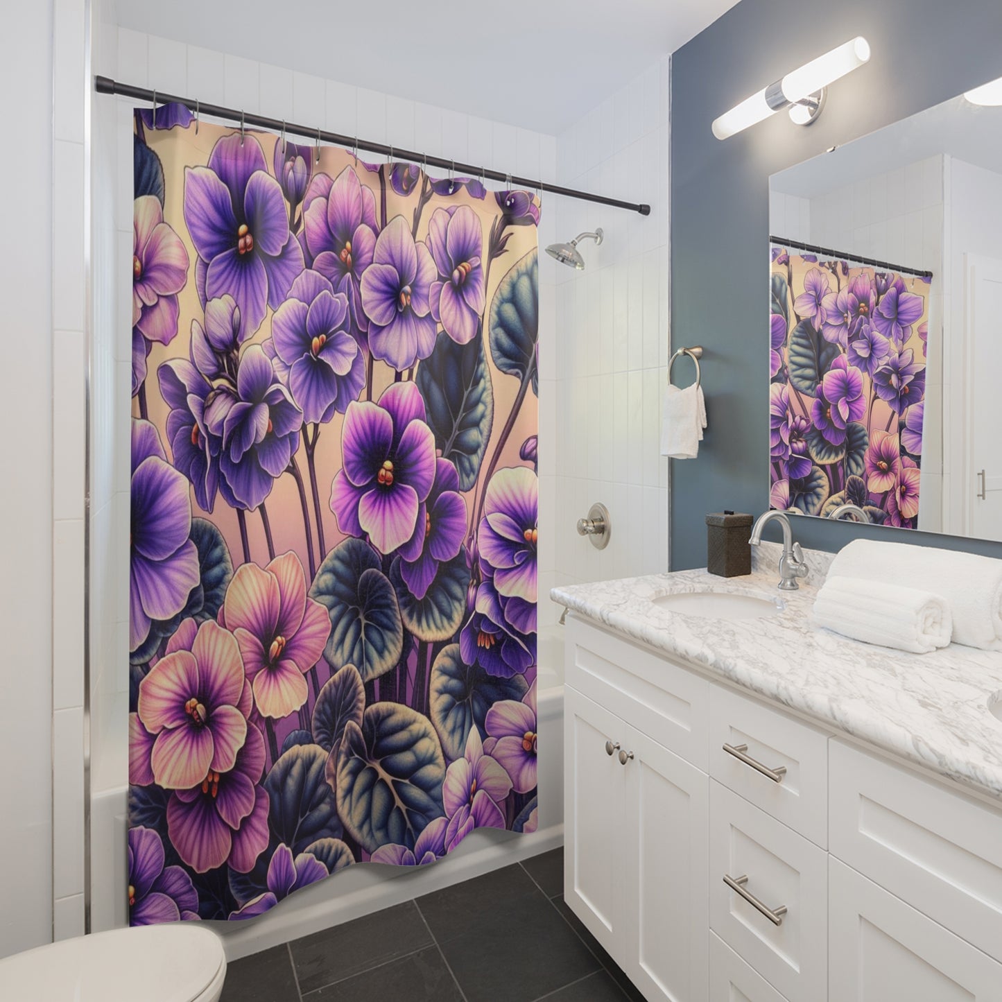 African Violet Flower Shower Curtain 71 x 74"