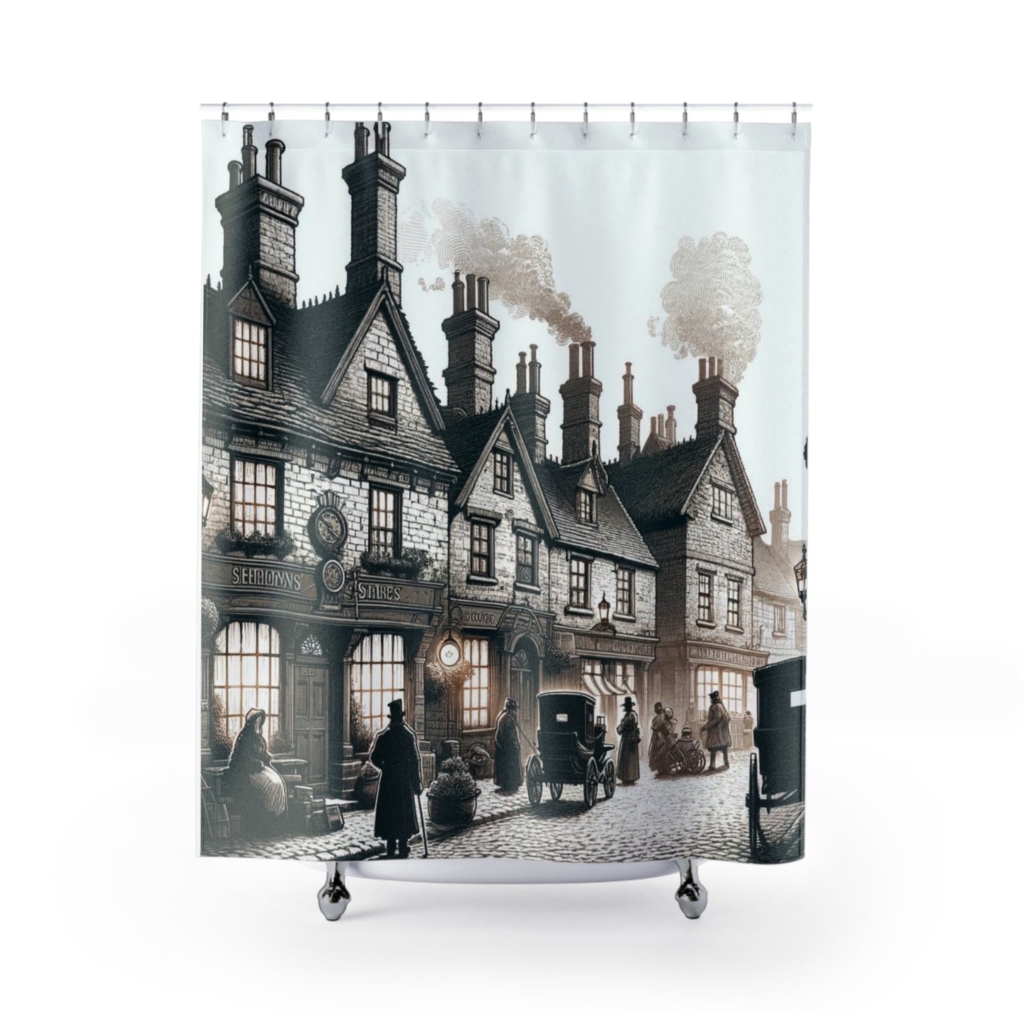 Dickensonian Town Shower Curtains 71 x 74"
