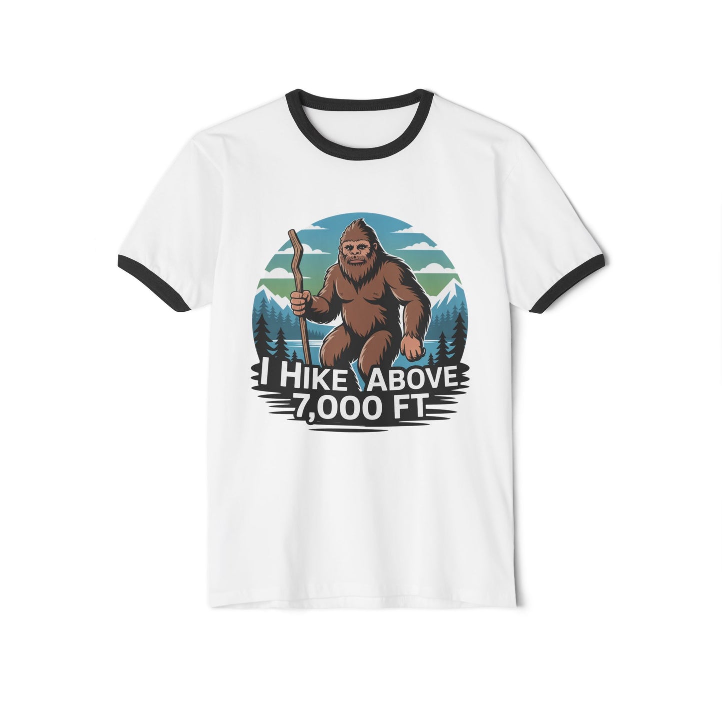 Hiking T-Shirt — 'I Hike Above 7,000 FT' Bigfoot Mountain Hiker Tee