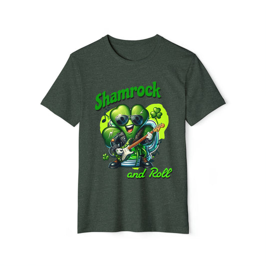 Shamrock and Roll St Patricks Day Unisex Recycled Organic T-Shirt