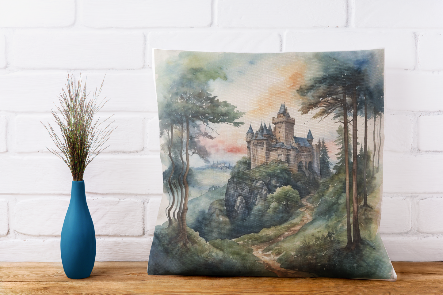 Medieval Castle in the Woods Spun Polyester Square Pillow 20 x 20"